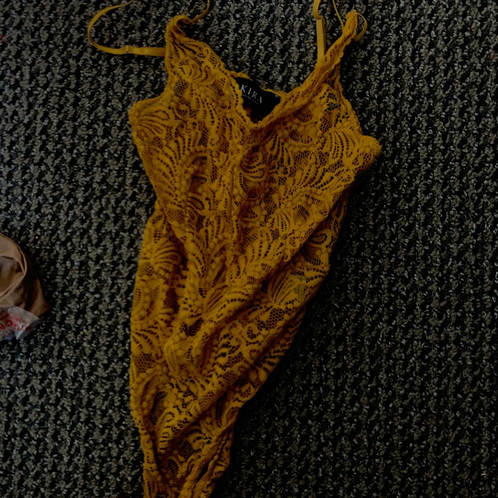 Yellow lace detailed bodysuit